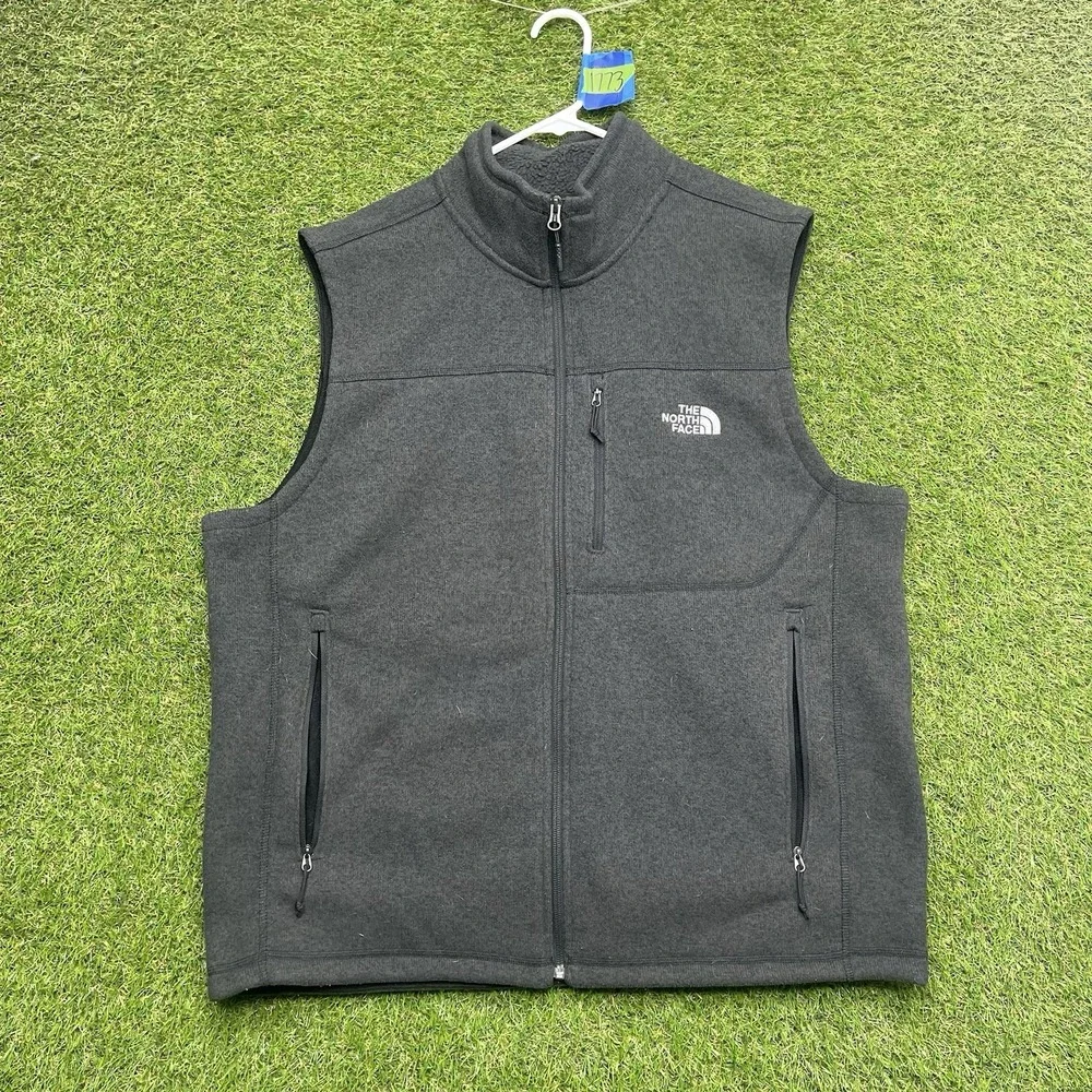 The North Face Vest Mens XL Gray Fleece Full Zip Lined Pockets Outdoor Hiking